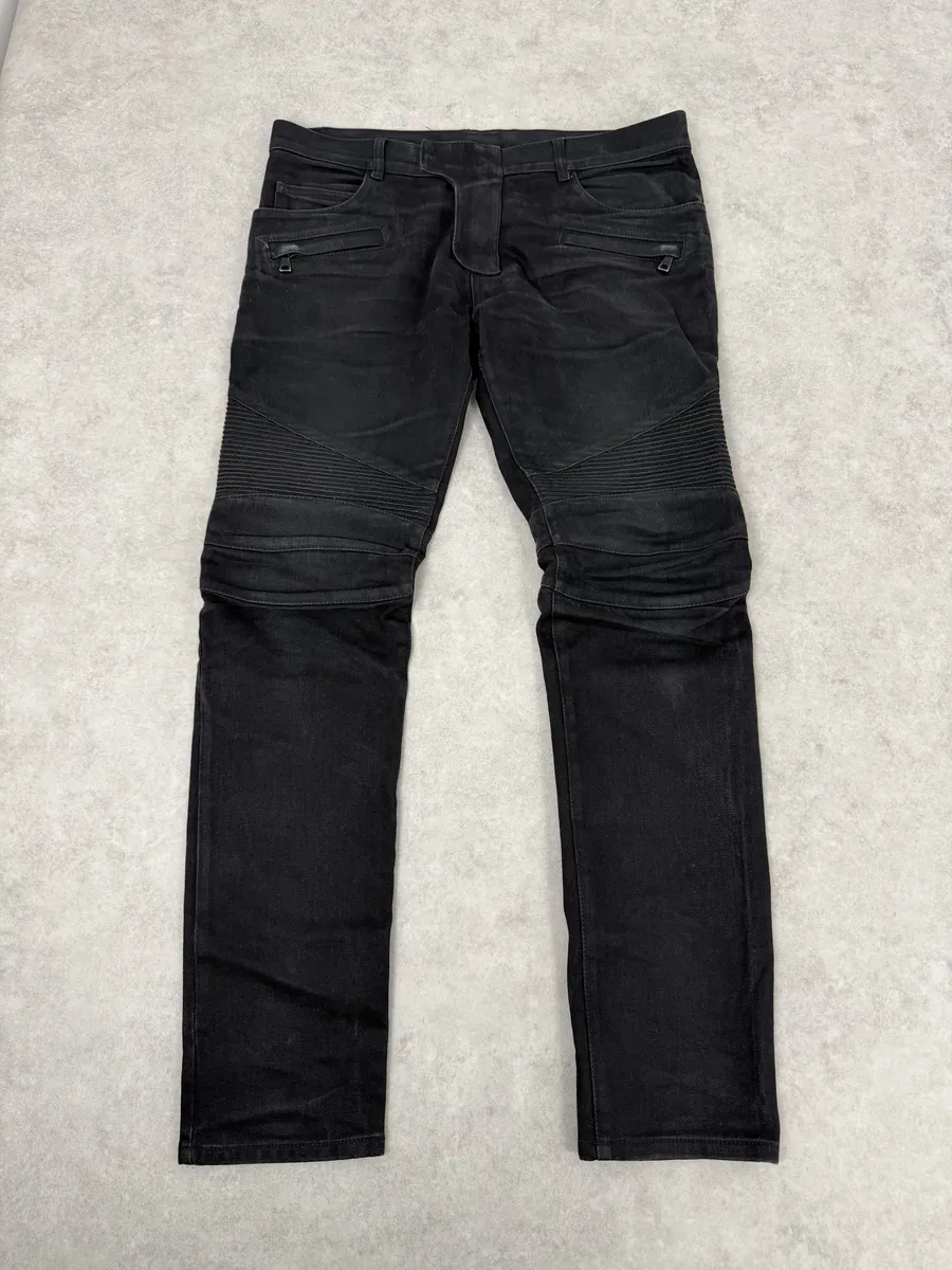 AW2016 Balmain Dark Grey Avant-Garde Biker Denim Jeans - Image 6