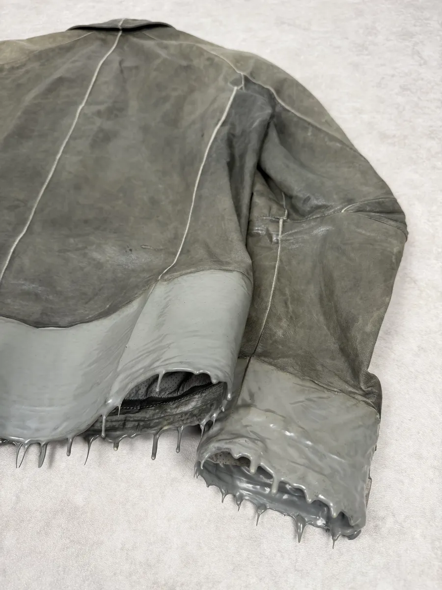 AW2016 Carol Christian Poell Drip Scarstitch Grey Leather Jacket - Image 13