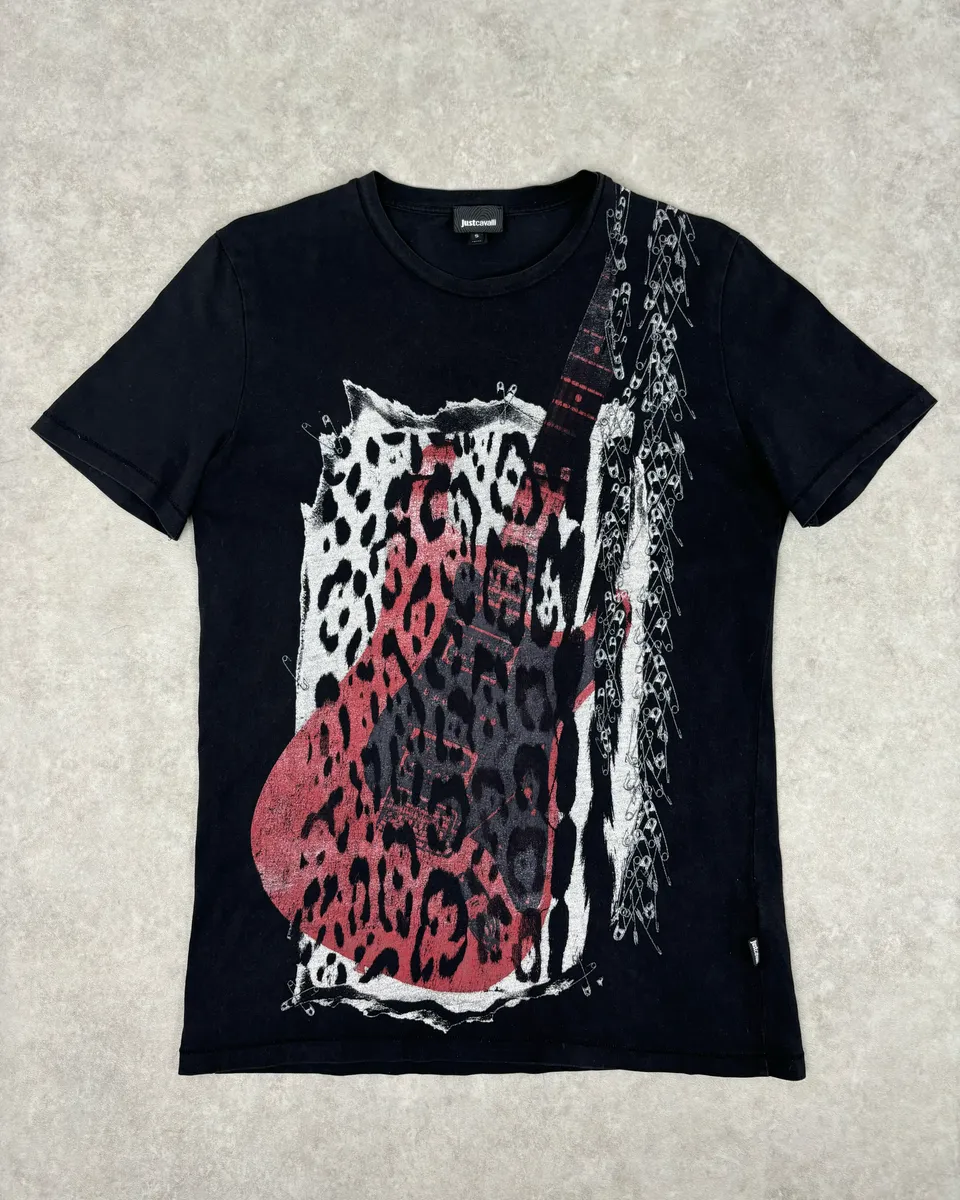 AW2016 Cavalli World Tour Leopard Guitar Black T-Shirt