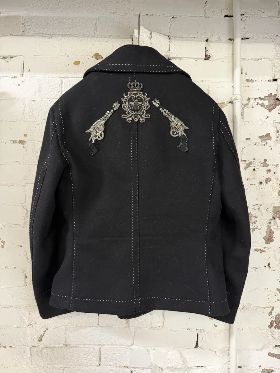 AW2016 Dolce & Gabbana Black Wool Gun-Embroidered Coat - Image 3
