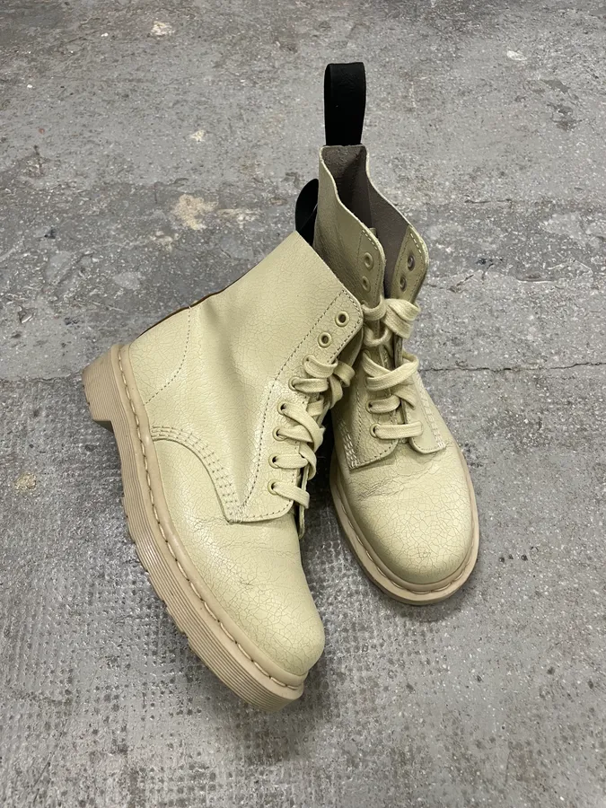 AW2016 Marni x Dr Martens Creme Cracked Leather Boots - Image 2