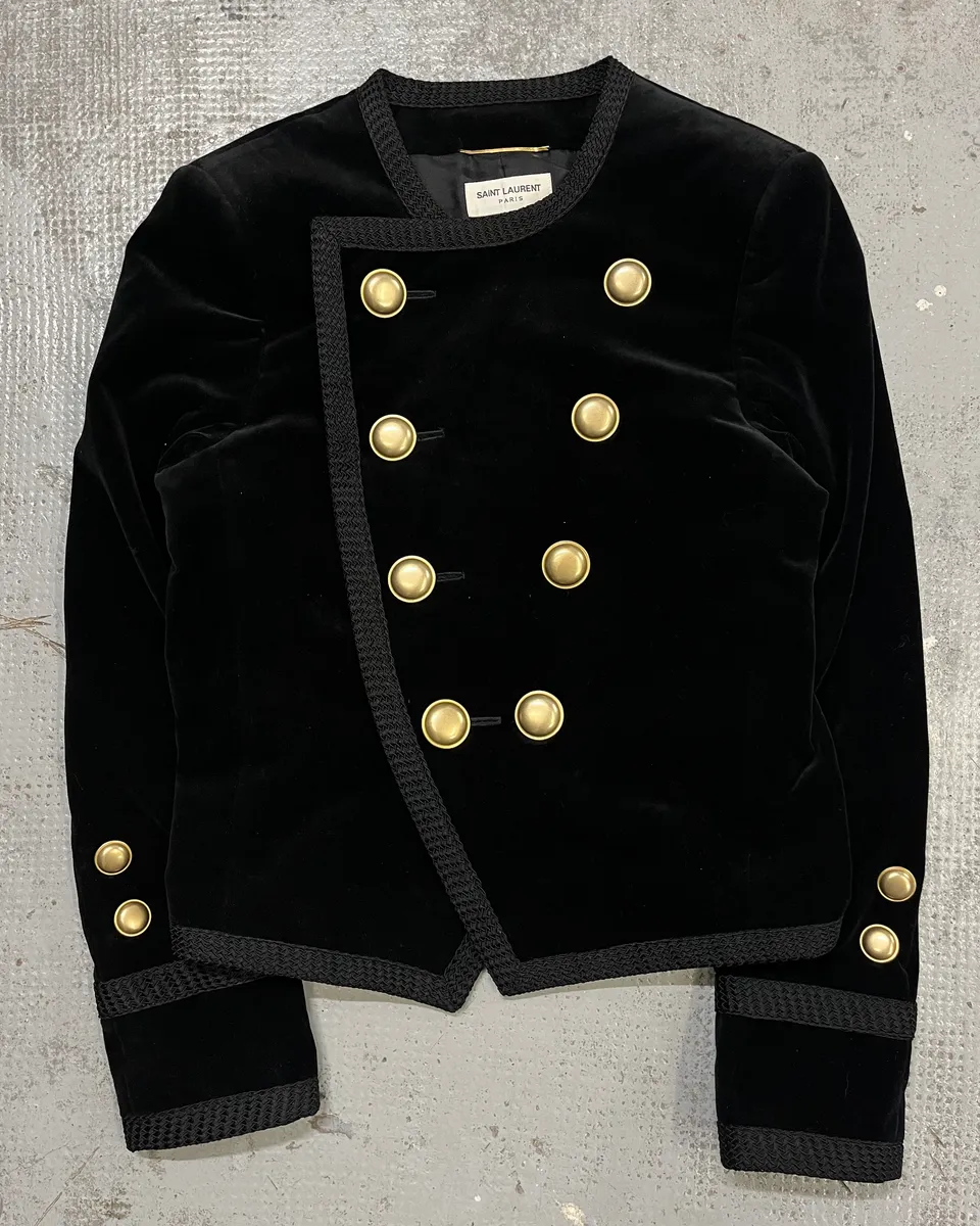 AW2016 Saint Laurent Officer Gold Buttons Black Velvet Jacket - Image 4