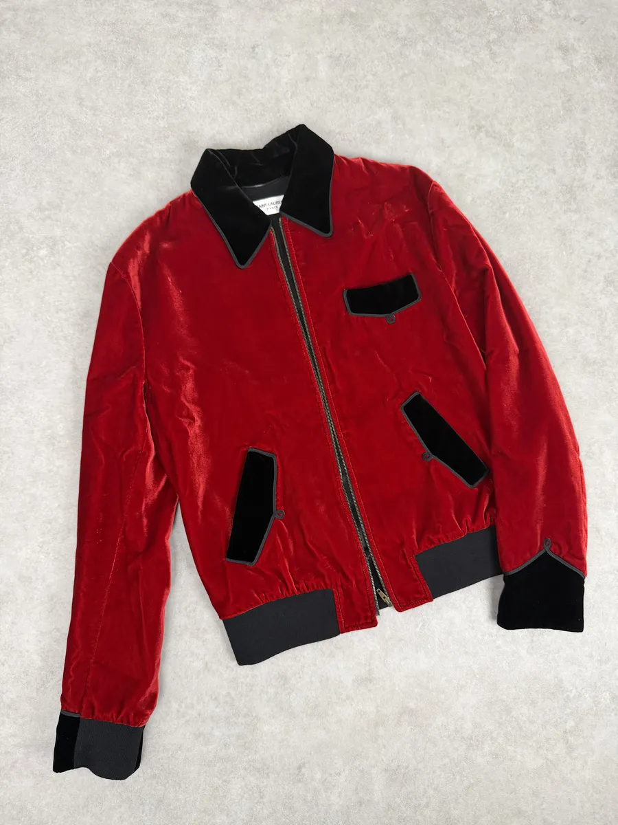 AW2016 Saint Laurent Red Velour Contrast Collar Light Jacket by Hedi Slimane - Image 10