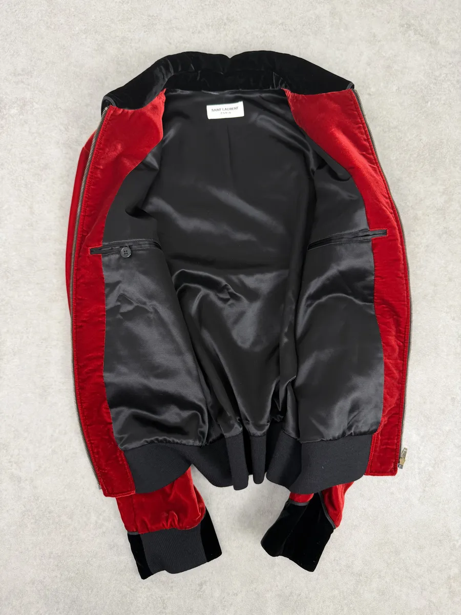 AW2016 Saint Laurent Red Velour Contrast Collar Light Jacket by Hedi Slimane - Image 11