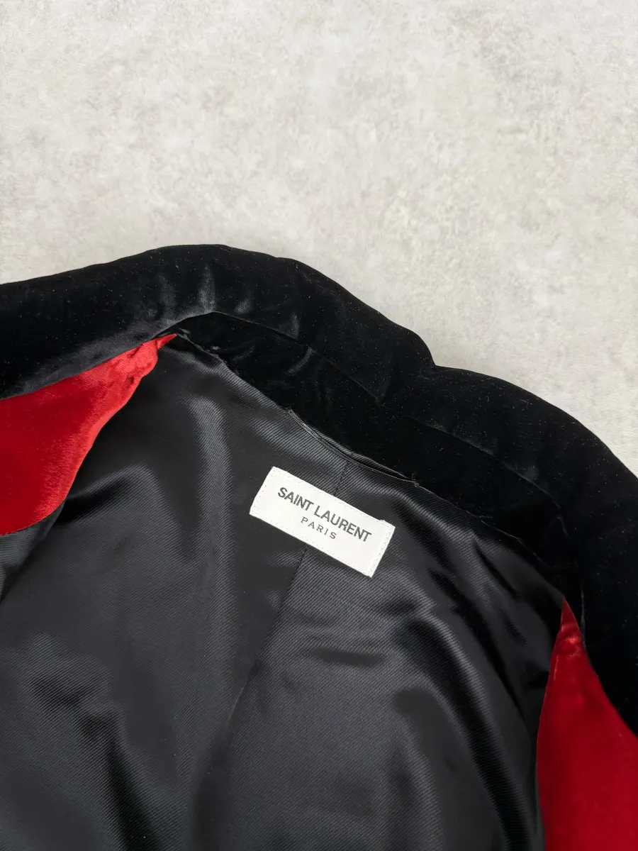 AW2016 Saint Laurent Red Velour Contrast Collar Light Jacket by Hedi Slimane - Image 12