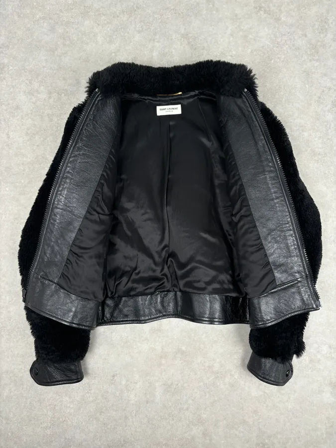 AW2016 Saint Laurent Sample Black Fake Fur Bomber Jacket - Image 7