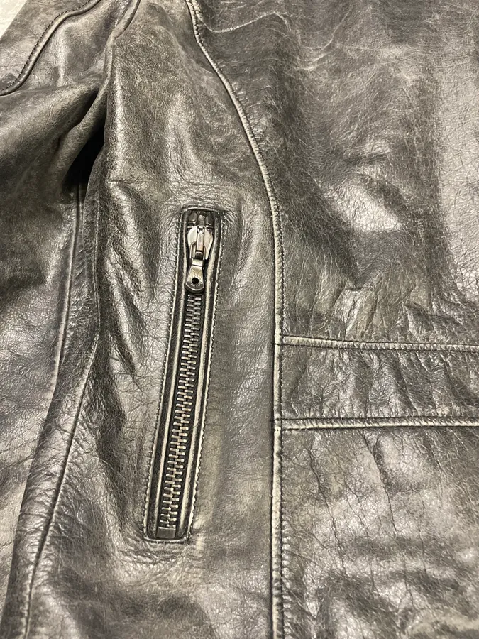 AW2017 Dolce & Gabbana Biker Aged Raw Black Leather Jacket - Image 9