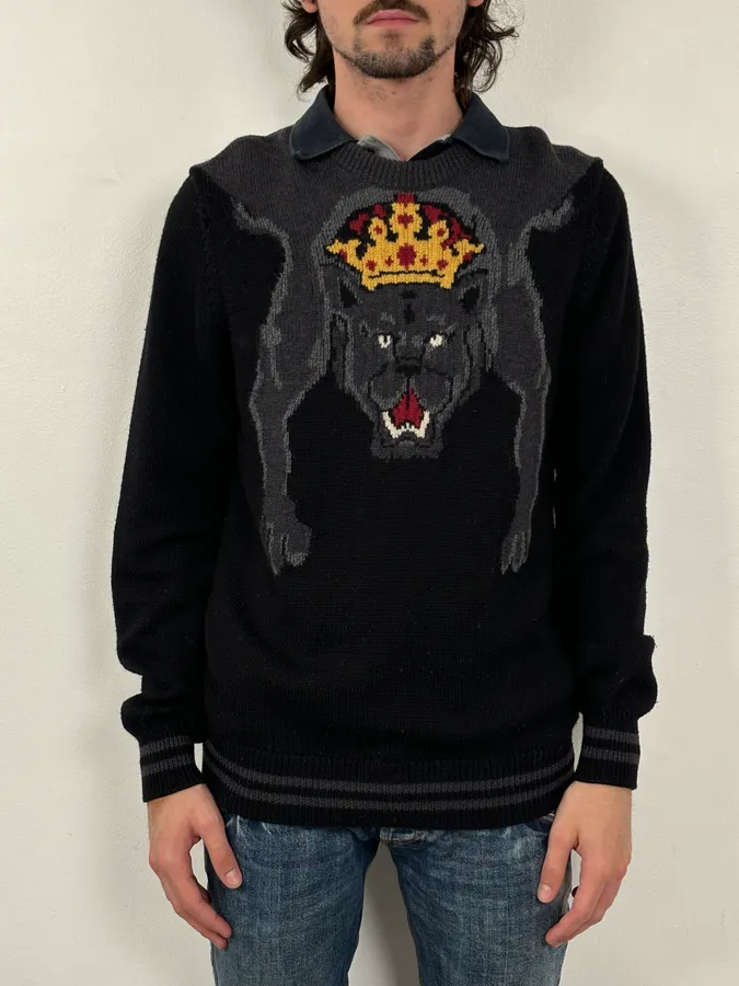 AW2017 Dolce & Gabbana Black King Panther Wool Sweater - Image 3