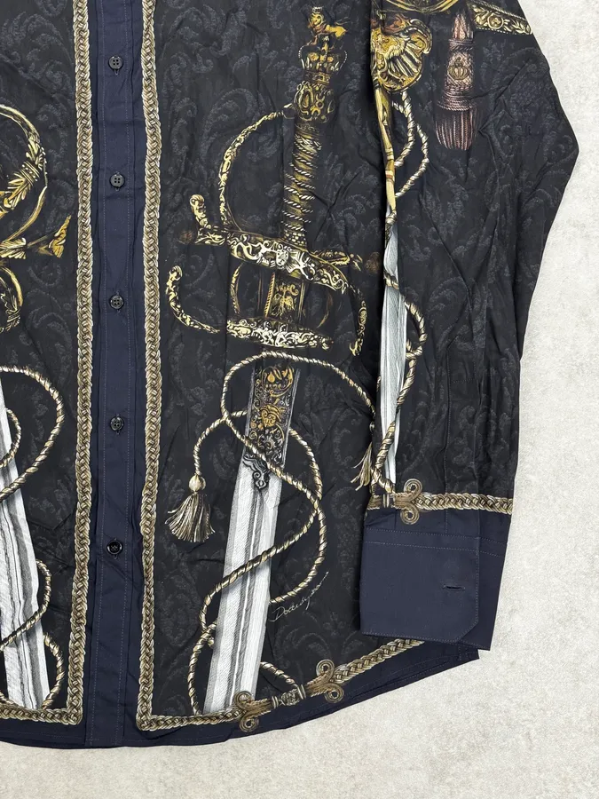 AW2017 Dolce & Gabbana Navy & Black Baroque Swords Shirt - Image 8