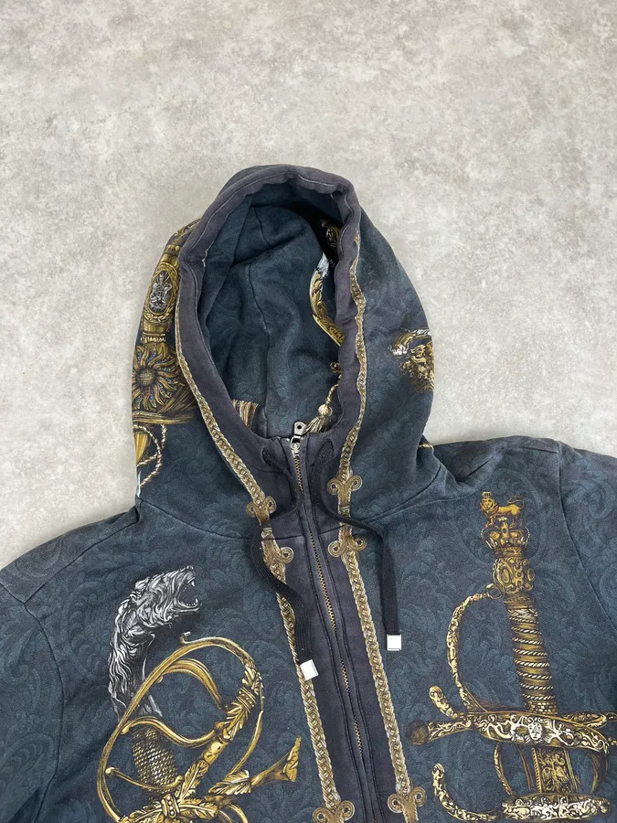 AW2017 Dolce & Gabbana Navy Swords Avant-Garde Zip-up Hoodie - Image 5