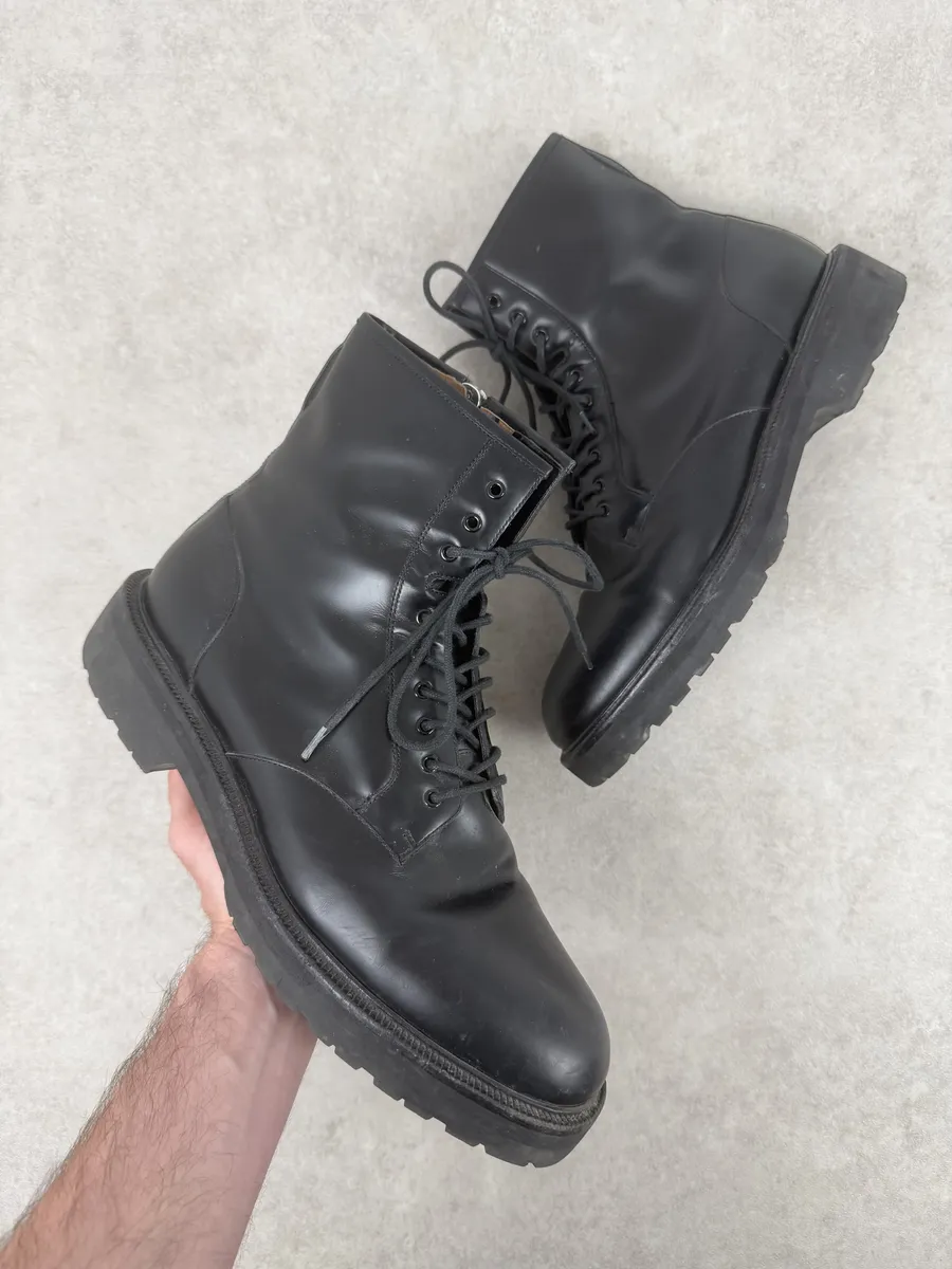 AW2017 Dries Van Noten Black Leather Combat Zip Boots