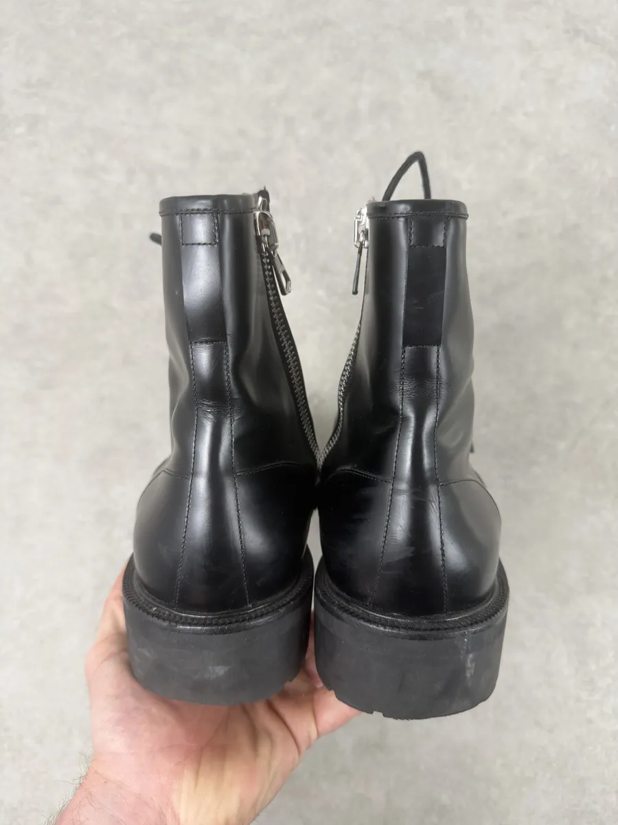 AW2017 Dries Van Noten Black Leather Combat Zip Boots - Image 3