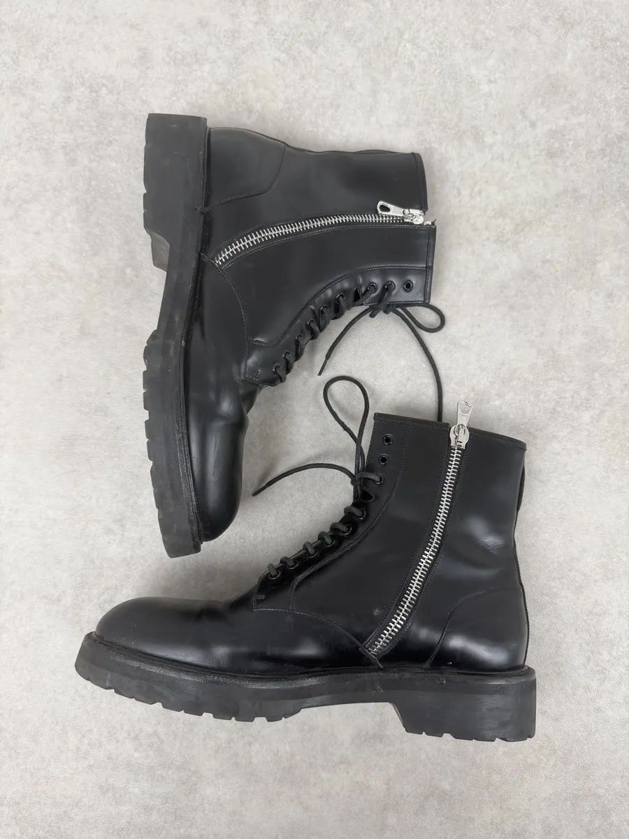 AW2017 Dries Van Noten Black Leather Combat Zip Boots - Image 4