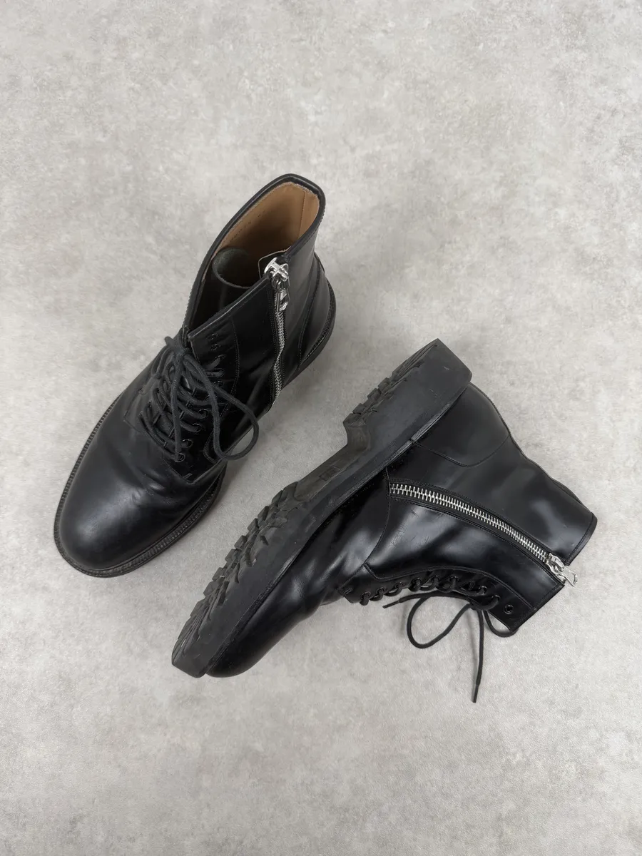 AW2017 Dries Van Noten Black Leather Combat Zip Boots - Image 7