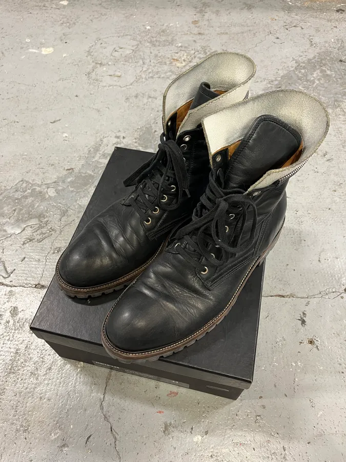 AW2017 Dries Van Noten Combat Side Zip Black Leather Boots - Image 4