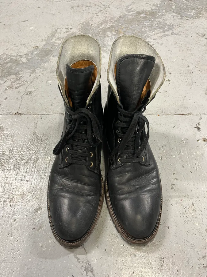 AW2017 Dries Van Noten Combat Side Zip Black Leather Boots - Image 5