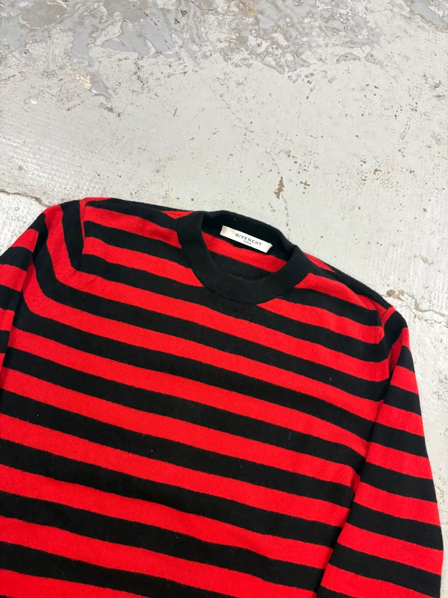 AW2017 Givenchy Red Black Striped Cotton Sweater by Riccardo Tisci - Image 4