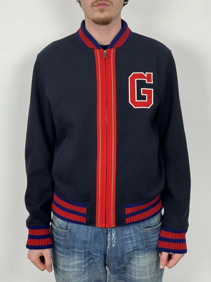 AW2017 Gucci Navy & Red Wool G Teddy Bomber Jacket - Image 5