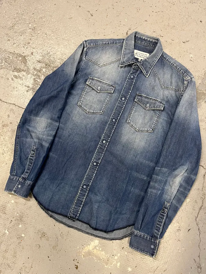 AW2017 Maison Margiela Blue Faded Denim Snap Shirt - Image 5