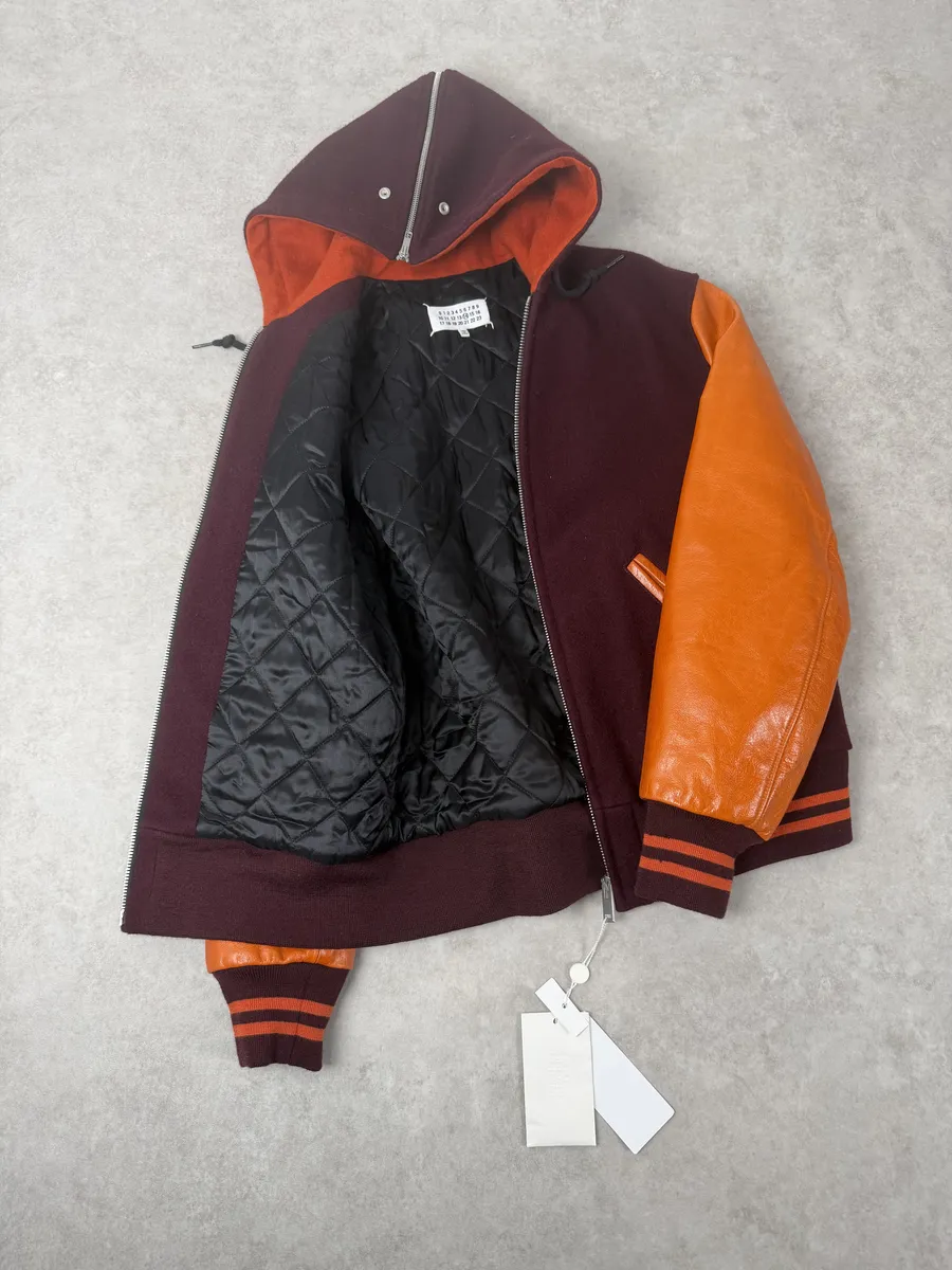 AW2017 Maison Margiela Bordeaux Wool & Orange Leather Aviator Bomber Jacket - Image 7