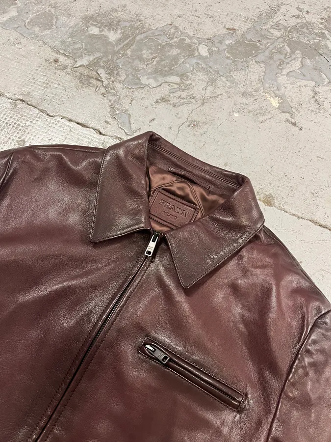 AW2017 Prada Pure Wine Burgundy Leather Jacket - Image 4