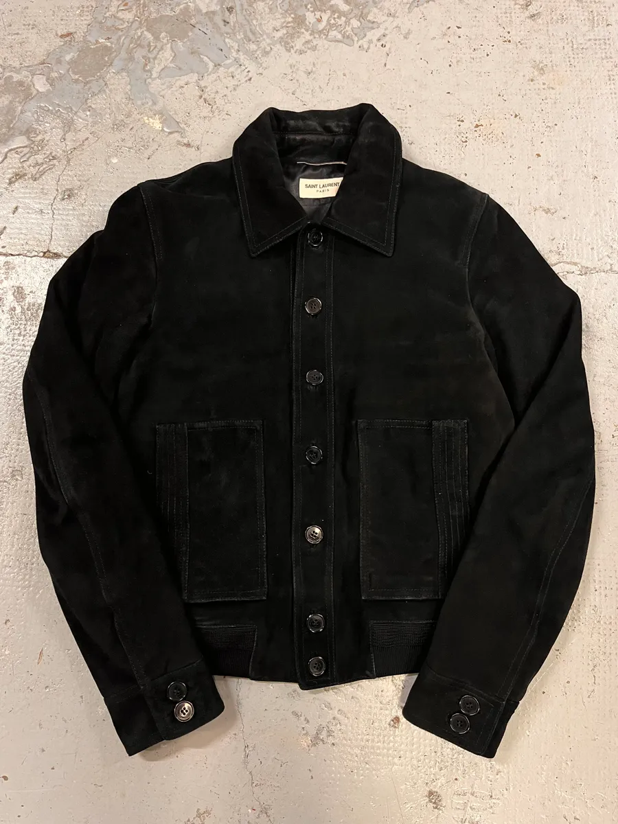 AW2017 Saint Laurent Black Goat Suede Leather Trucker Jacket - Image 4