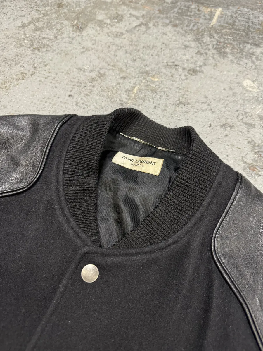 AW2017 Saint Laurent Black Leather Heaven Wool Boober Jacket - Image 10