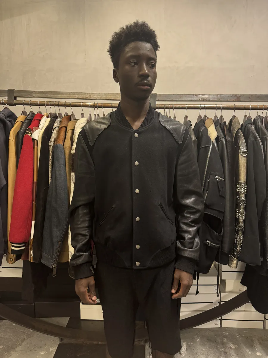 AW2017 Saint Laurent Black Leather Heaven Wool Boober Jacket - Image 3