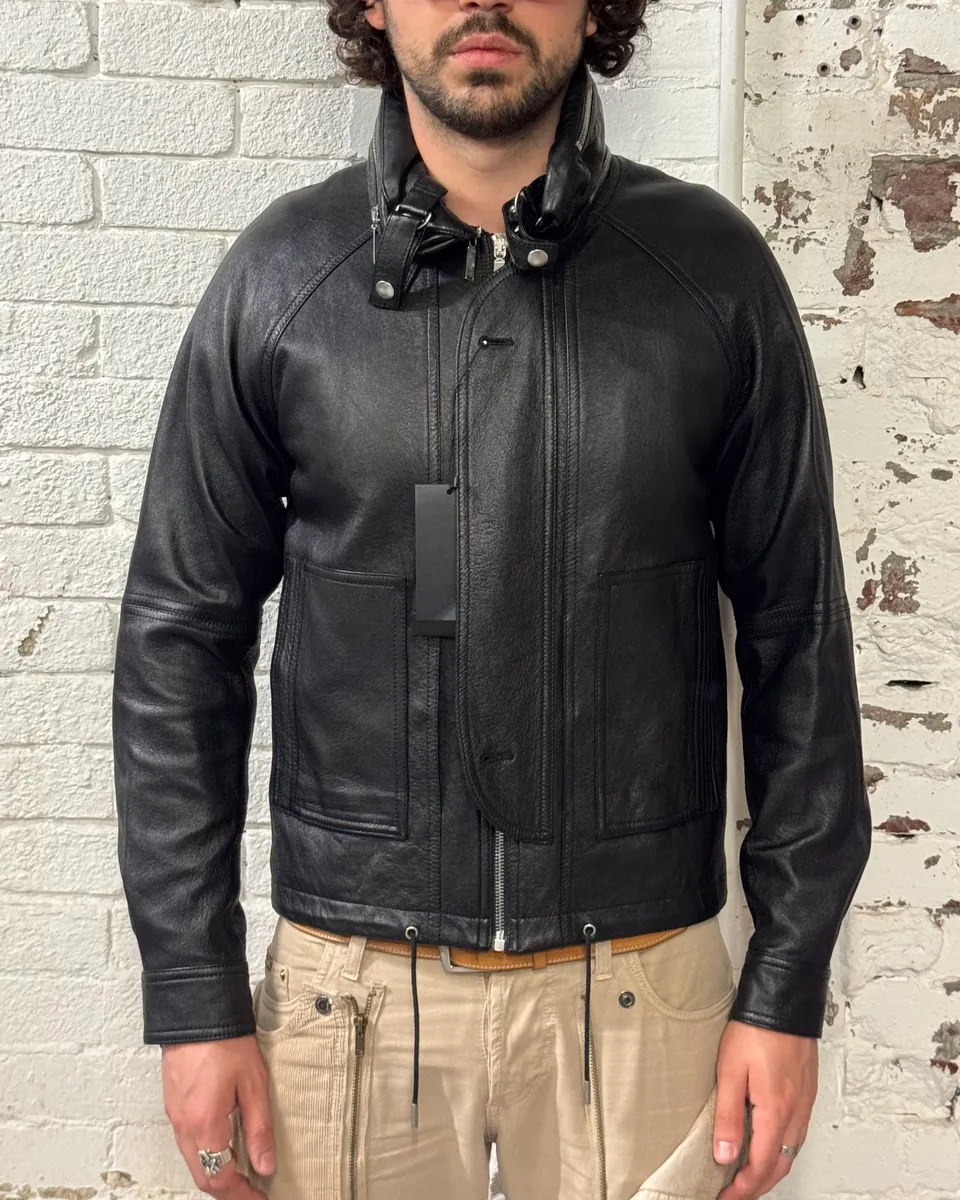 AW2017 Saint Laurent Black Leather Hooded Detachable Collar Jacket - Image 2