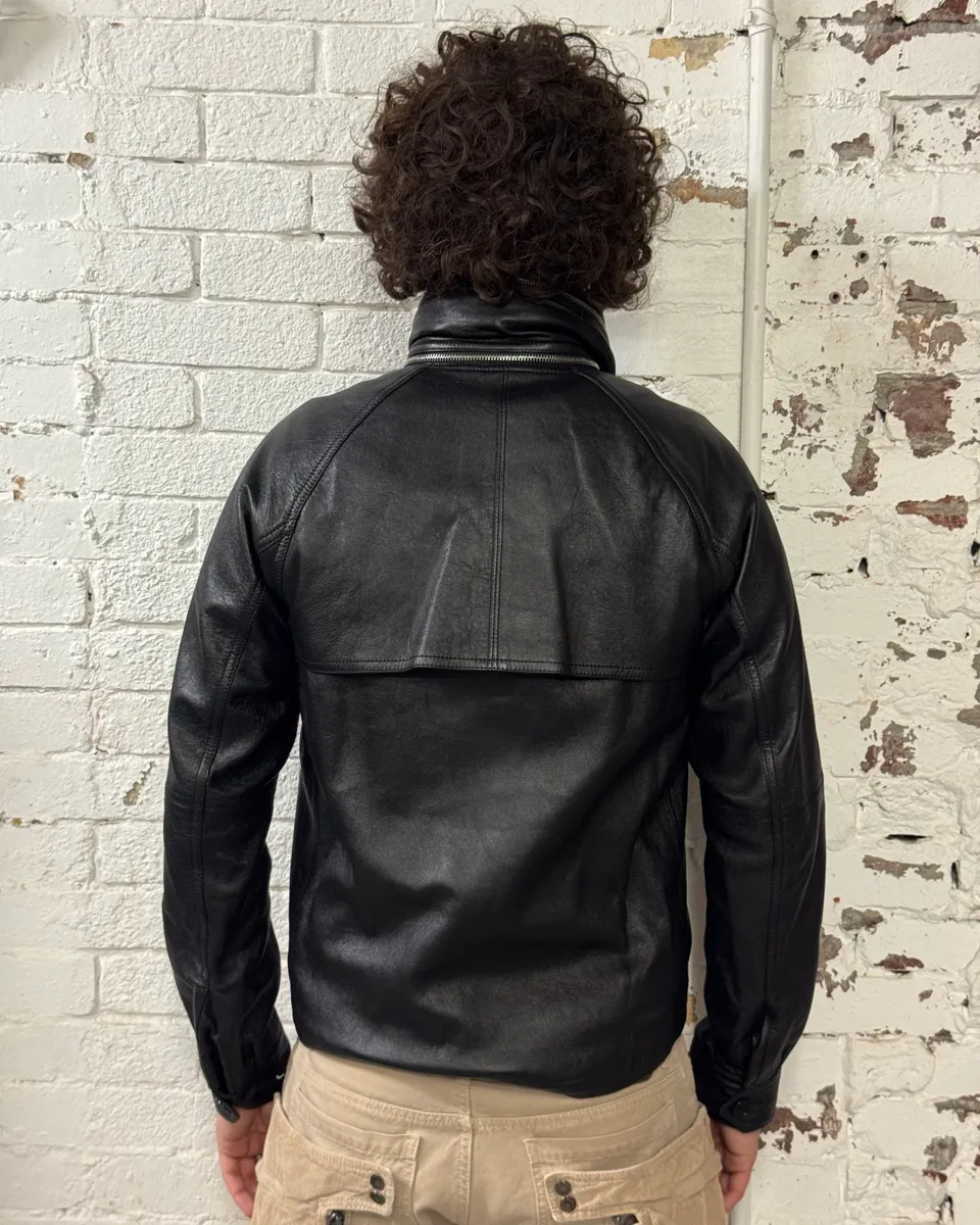 AW2017 Saint Laurent Black Leather Hooded Detachable Collar Jacket - Image 3