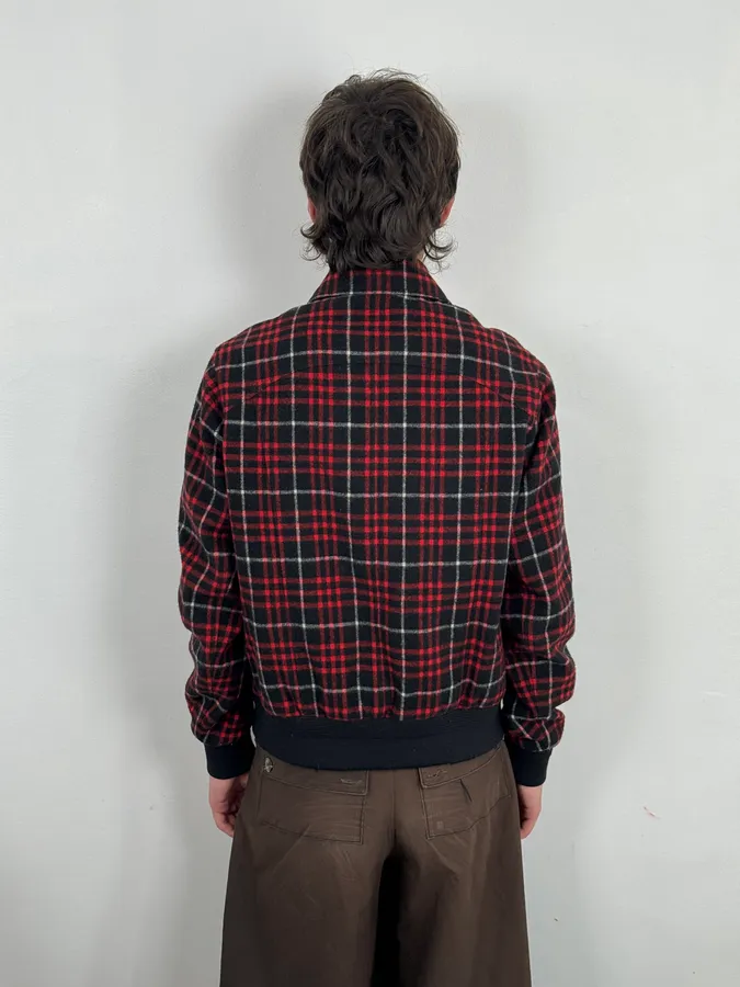AW2017 Saint Laurent Harrington Red Wool Checkered Teddy Jacket - Image 3