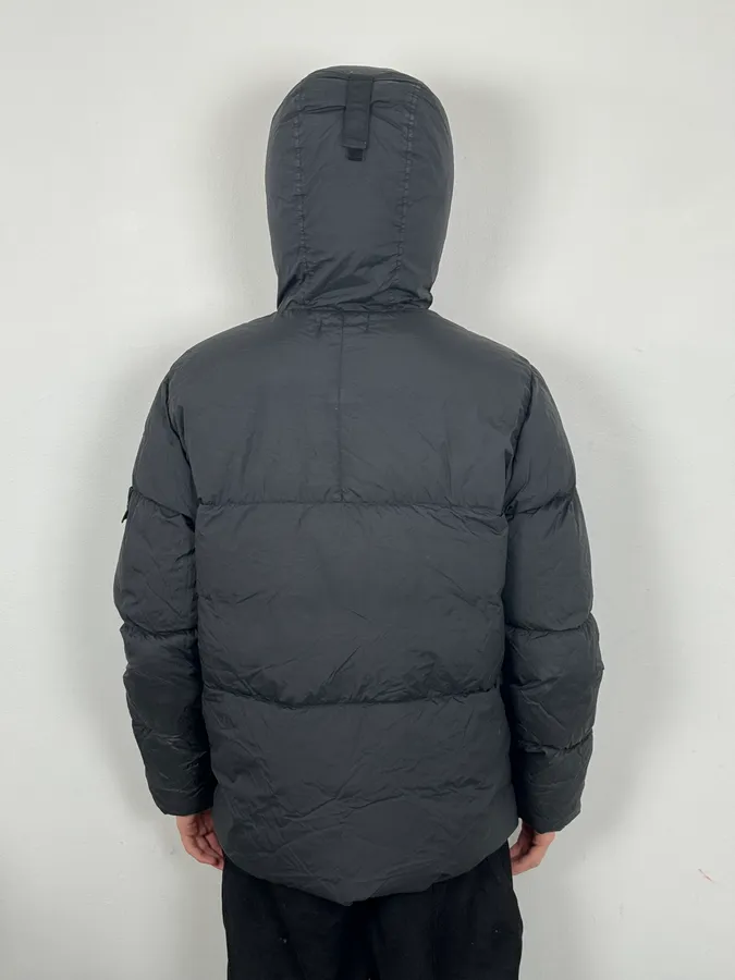 AW2017 Stone Island Black Dyed Crinkle Reps Black Hooded Puffer Jacket - Image 4