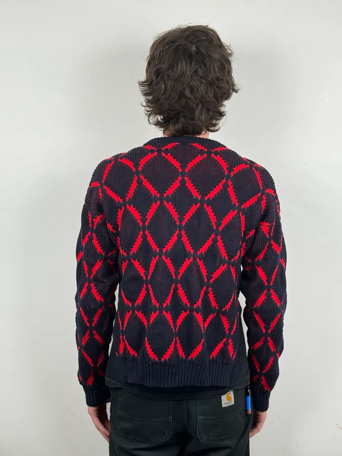 AW2017 Versace Red Losange Navy Wool Sweater - Image 3