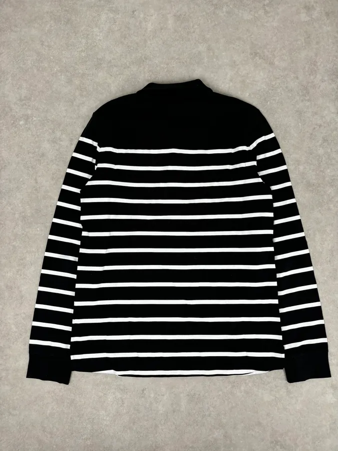 AW2018 Balmain Black Cotton Striped Polo Sweater - Image 5