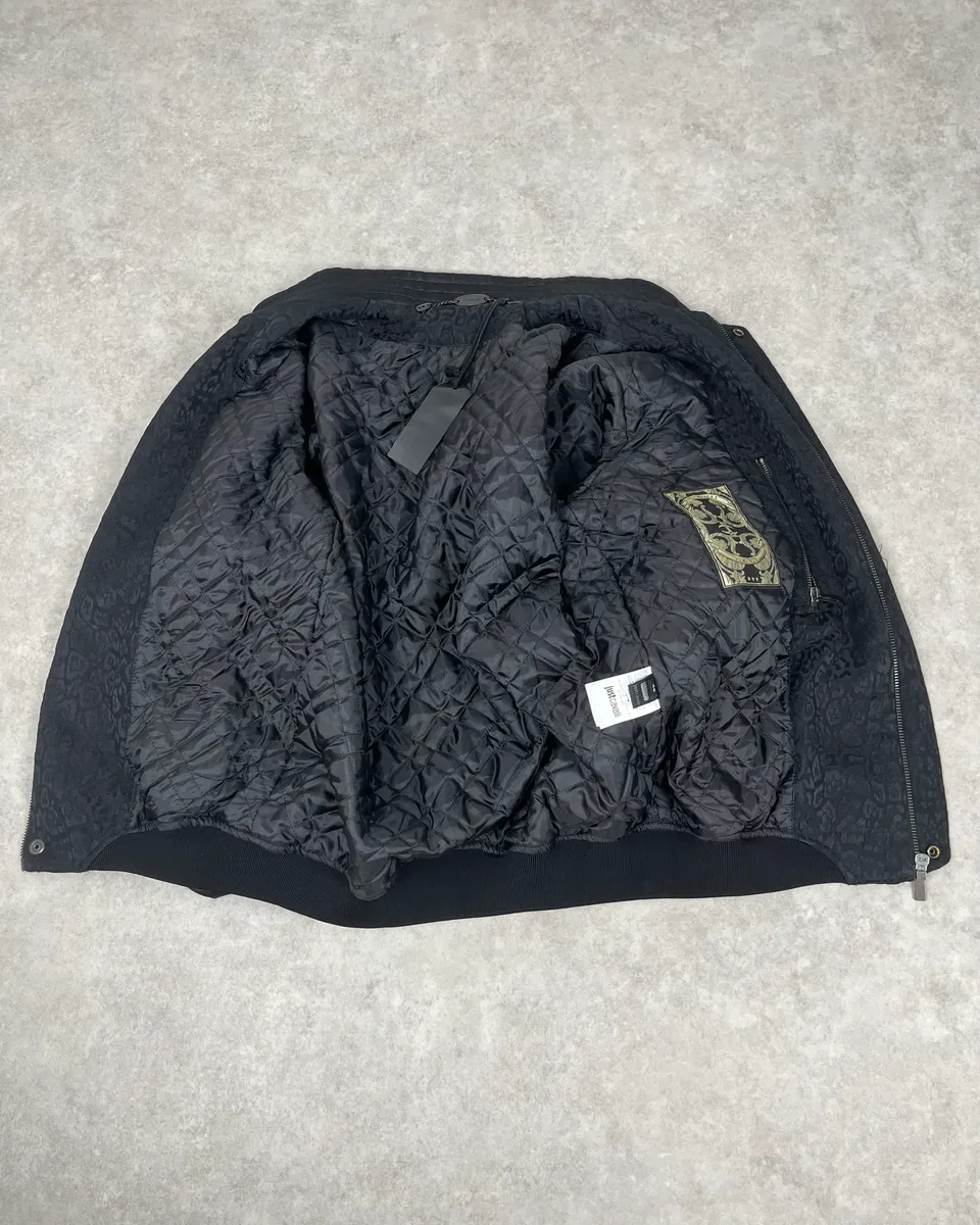 AW2018 Cavalli Black Leopard Nylon Bomber Jacket - Image 8