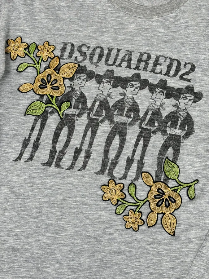 AW2018 Dsquared2 Grey Cowboys Floral Embroidered T-Shirt - Image 8
