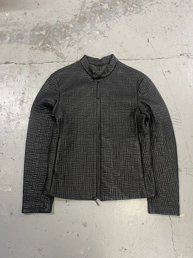 AW2018 Emporio Armani Abstract Mosaic Quilted Black Leather Jacket