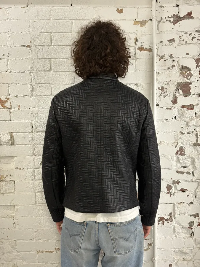 AW2018 Emporio Armani Abstract Mosaic Quilted Black Leather Jacket - Image 3
