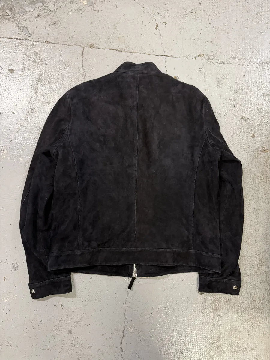 AW2018 Emporio Armani Biker 3-Zip Dark Navy Suede Leather Jacket - Image 2