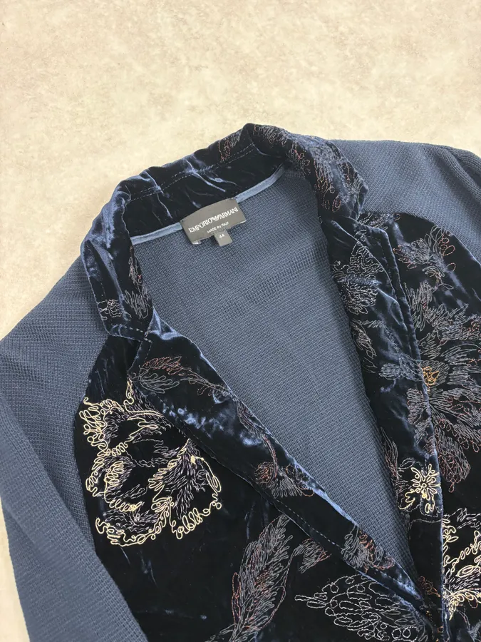 AW2018 Emporio Armani Black Floral Velvet & Navy Jacket - Image 5