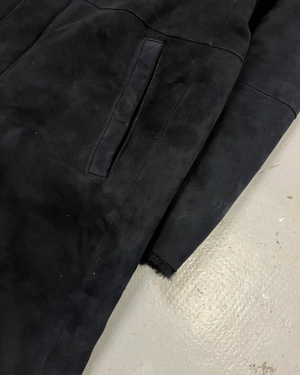 AW2018 Emporio Armani Black Long Suede Leather Coat - Image 6