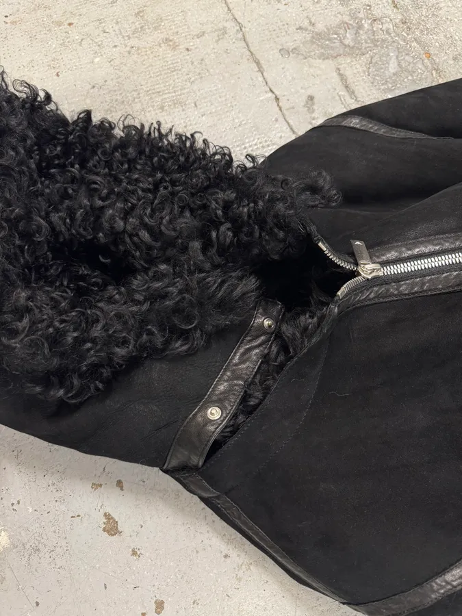 AW2018 Emporio Armani Black Shearling Imperialist Bondage Leather Jacket - Image 10