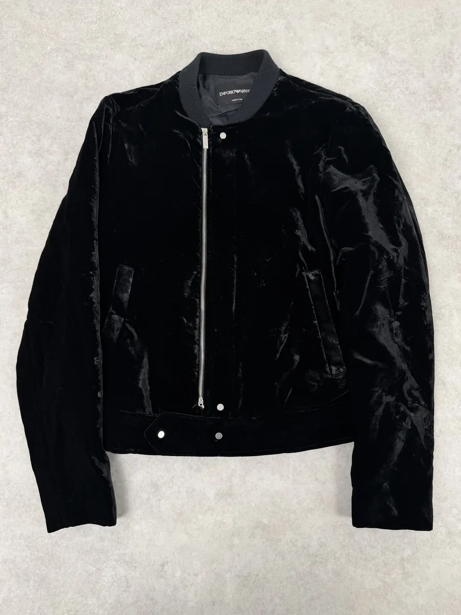 AW2018 Emporio Armani Black Velvet Bomber Jacket - Image 8