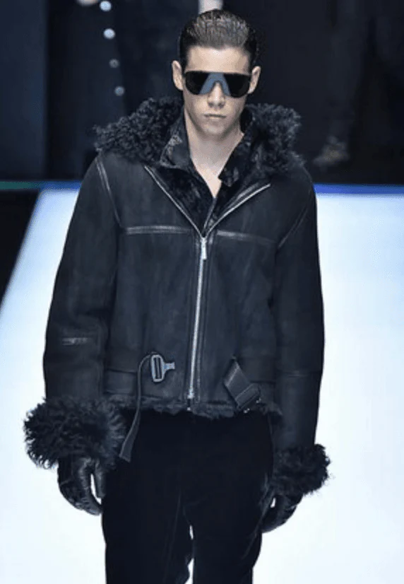 AW2018 Emporio Armani Fur Collar Black Leather Jacket