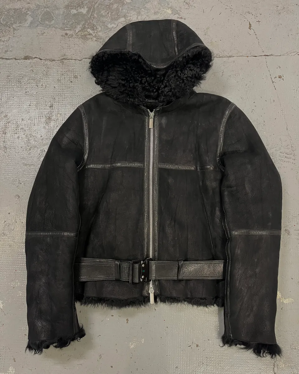 AW2018 Emporio Armani Fur Collar Black Leather Jacket - Image 2