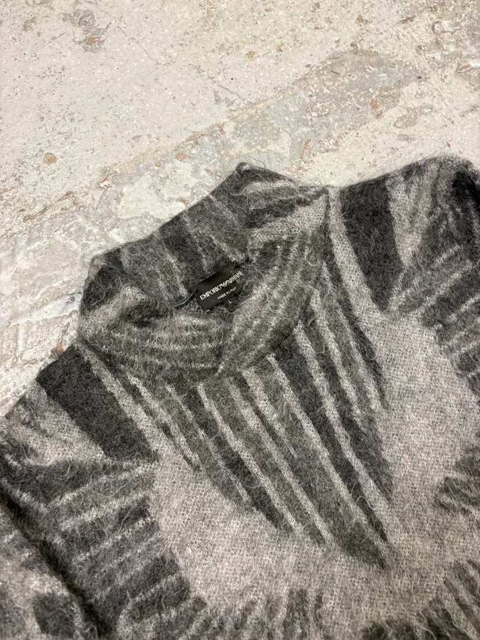 AW2018 Emporio Armani Grey Geometric Mohair Sweater - Image 6