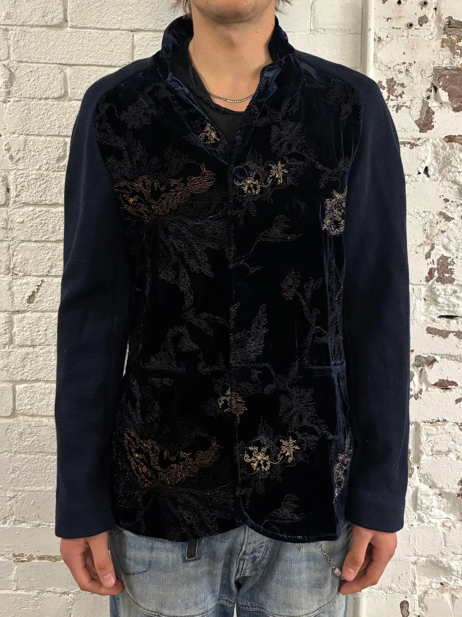 AW2018 Emporio Armani Navy Velvet Floral Embroidered Hybrid Jacket - Image 3