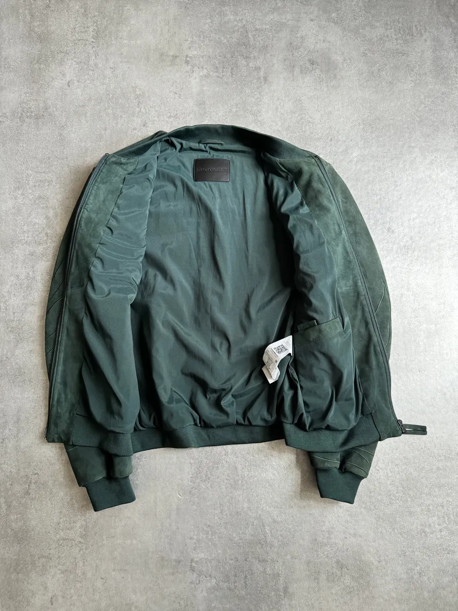 AW2018 Emporio Armani Olive Leaves Natural Leather Bomber Jacket - Image 4