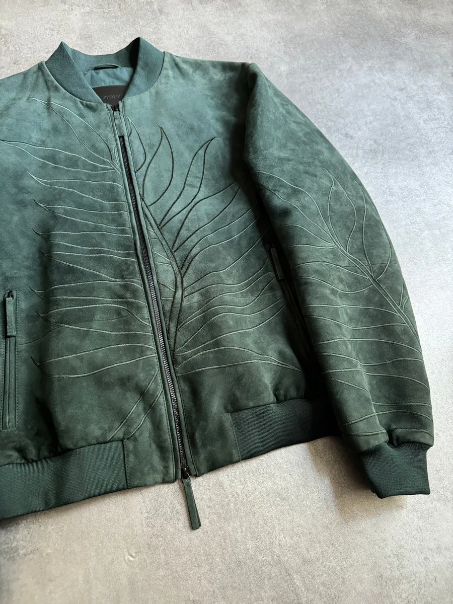 AW2018 Emporio Armani Olive Leaves Natural Leather Bomber Jacket - Image 8