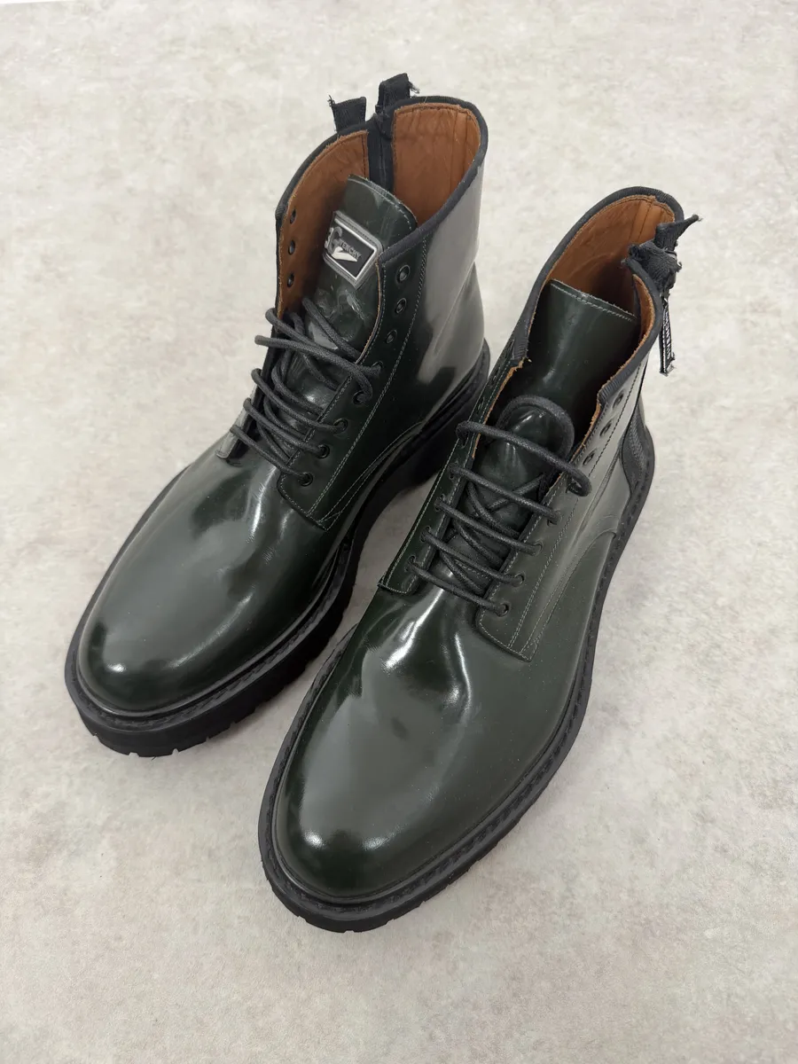 AW2018 Givenchy Green Leather Utility Combat Boots - Image 3